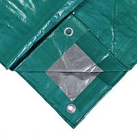 Тент (брезент) непромокаемый с лювepcaми 3x4м, плотность 120 г/м кв, зеленый-серебро (S=12м2)