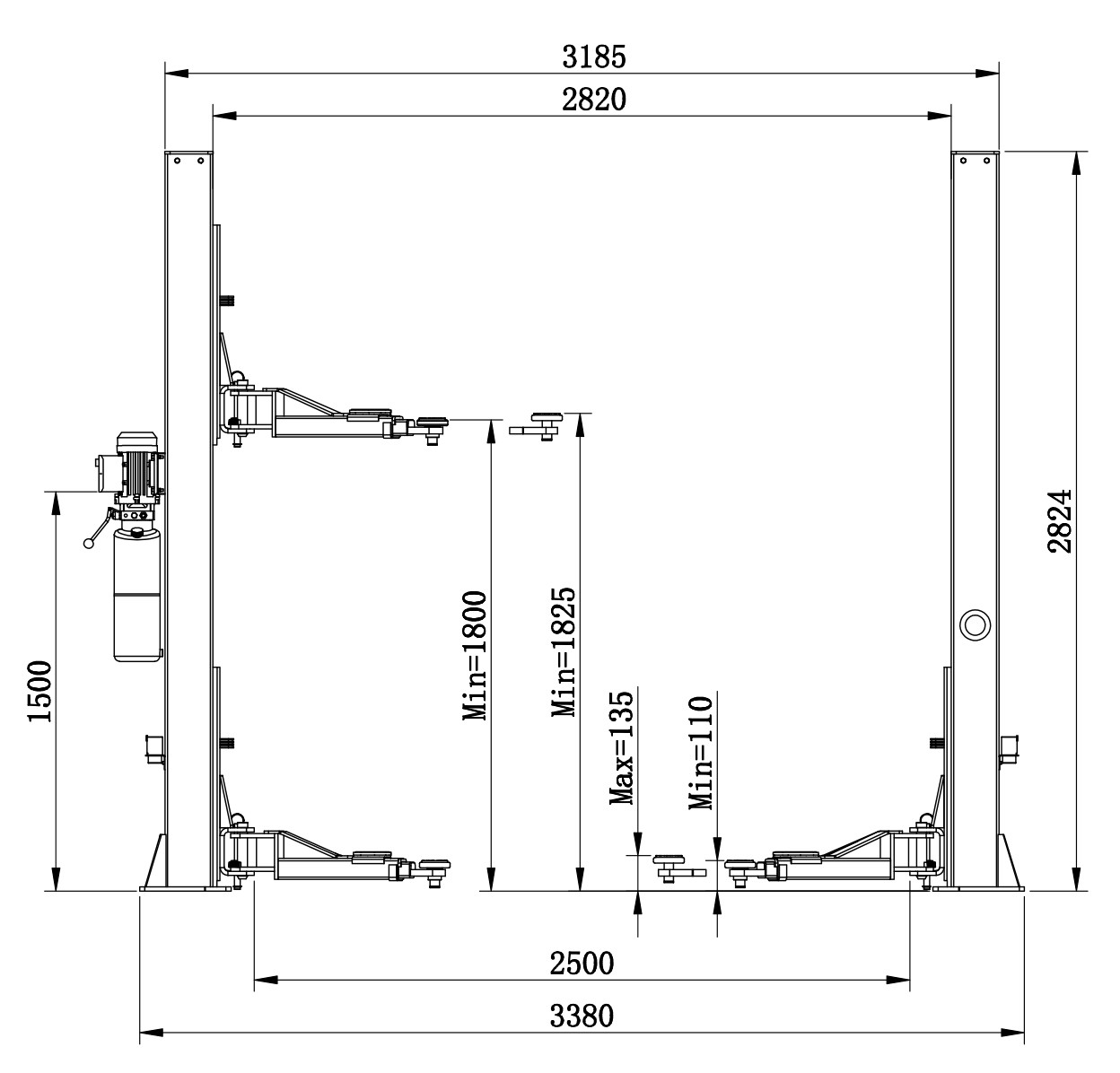 KraftWell KRW4MLS Подъемник двухстоечный г/п 4000 кг. электрогидравлический - фото 3 - id-p163948057