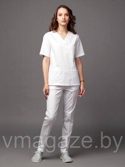 Хирургический костюм стрейч (цвет белый) - фото 4 - id-p203592572