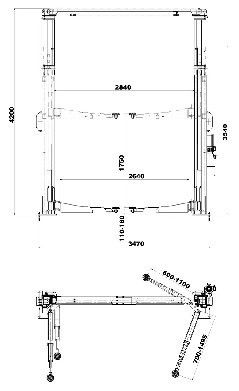 KraftWell KRW4.2EA/220 Подъемник двухстоечный г/п 4200 кг. электрогидравлический - фото 2 - id-p201926192