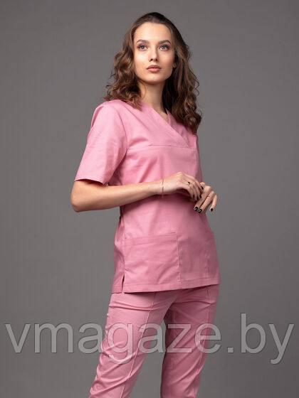 Медицинская женская блуза "хирург"стрейч(цвет пудровый)