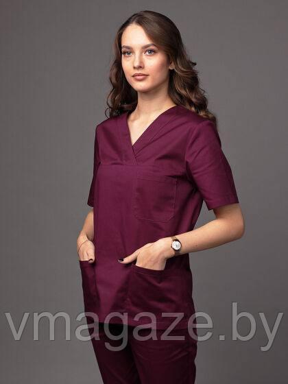 Медицинская женская блуза хирург стрейч (цвет бордовый) - фото 1 - id-p203594068