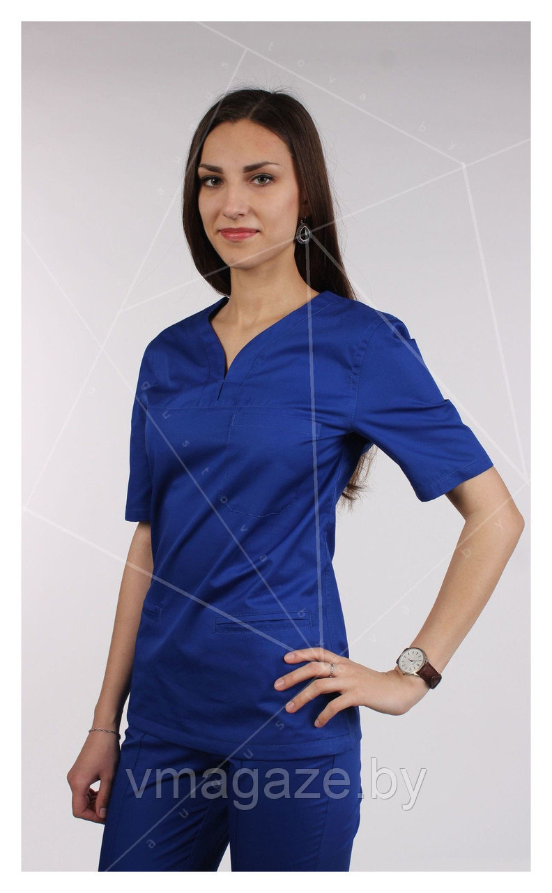 Медицинская женская блуза (без отделки, цвет синий) - фото 2 - id-p203594069