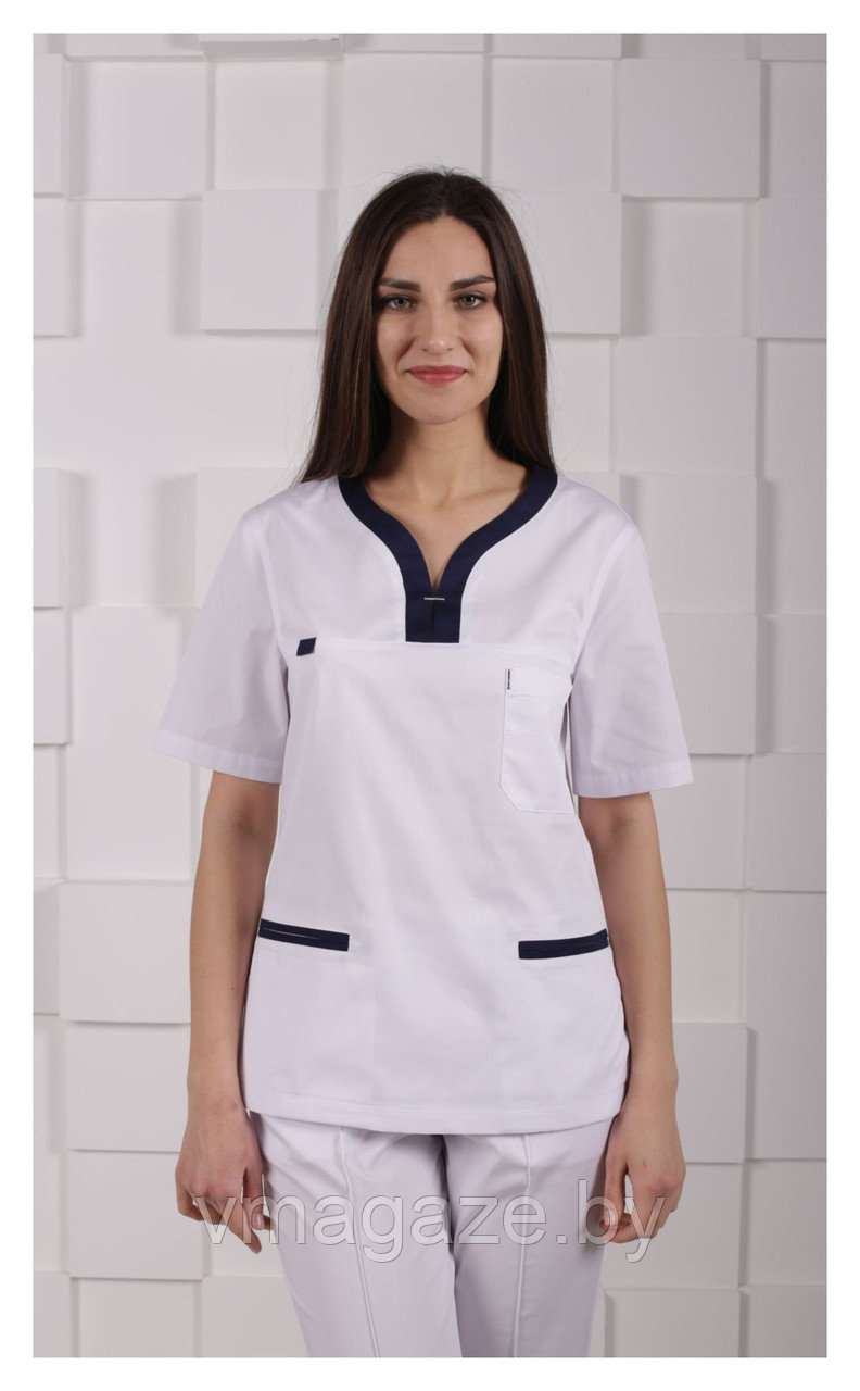 Медицинская женская блуза (с отделкой, цвет белый) - фото 4 - id-p203594074