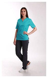 Медицинская женская блуза (с отделкой, цвет бирюзовый)
