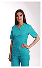 Медицинская женская блуза (с отделкой, цвет бирюзовый), фото 4
