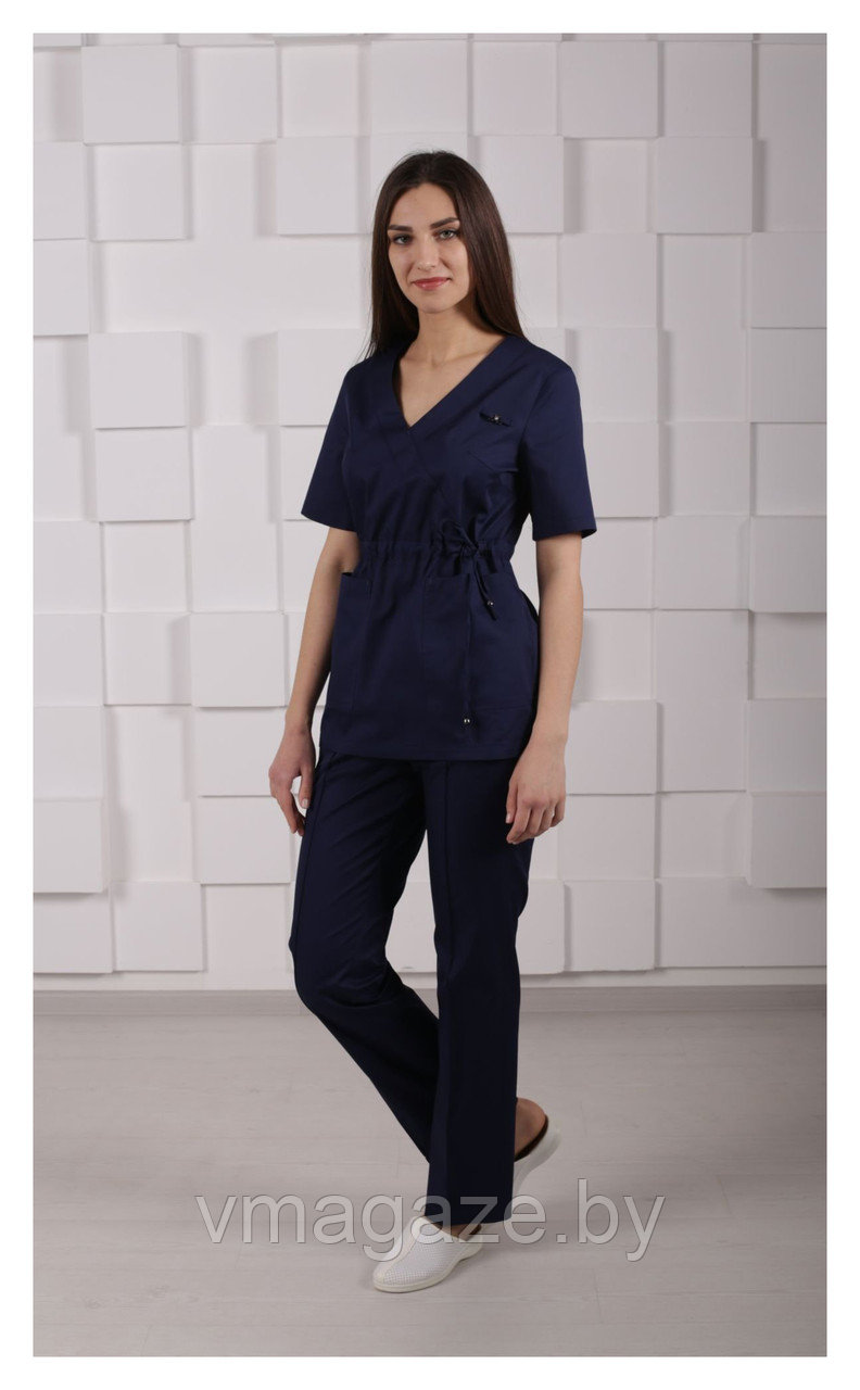 Медицинская женская блуза (без отделки, цвет т-синий)
