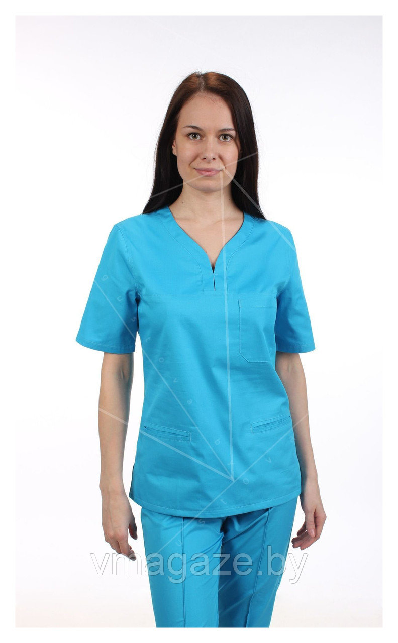 Медицинская женская блуза (без отделки, цвет лазурный) - фото 1 - id-p203594090