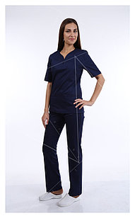 Медицинская женская блуза (без отделки, цвет т-синий)