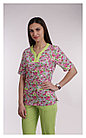 Медицинская женская блуза (с отделкой, цветочный принт), фото 2