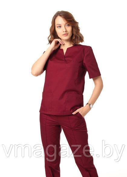 Медицинская женская блуза хирургичка (цвет бордовый) - фото 4 - id-p203594105