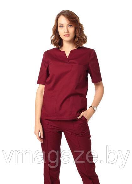 Медицинская женская блуза хирургичка (цвет бордовый) - фото 6 - id-p203594105
