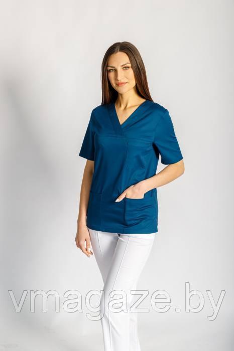 Медицинская женская блуза хирург стрейч (цвет лазурный) - фото 1 - id-p203594109