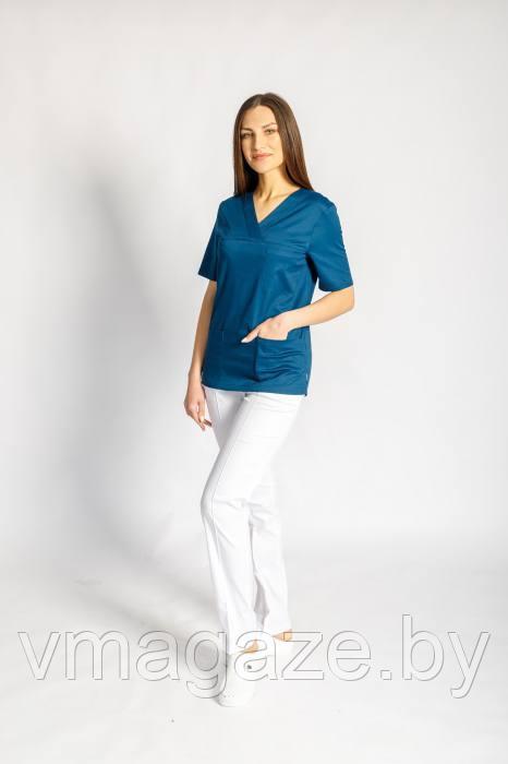 Медицинская женская блуза хирург стрейч (цвет лазурный) - фото 2 - id-p203594109