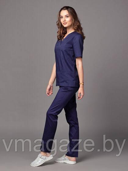 Медицинская женская блуза "хирург"стрейч (цвет темно-синий)