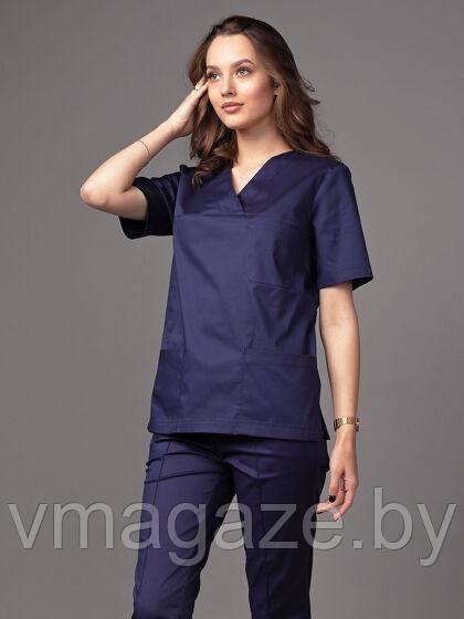 Медицинская женская блуза хирург стрейч (цвет темно-синий) - фото 2 - id-p203594111