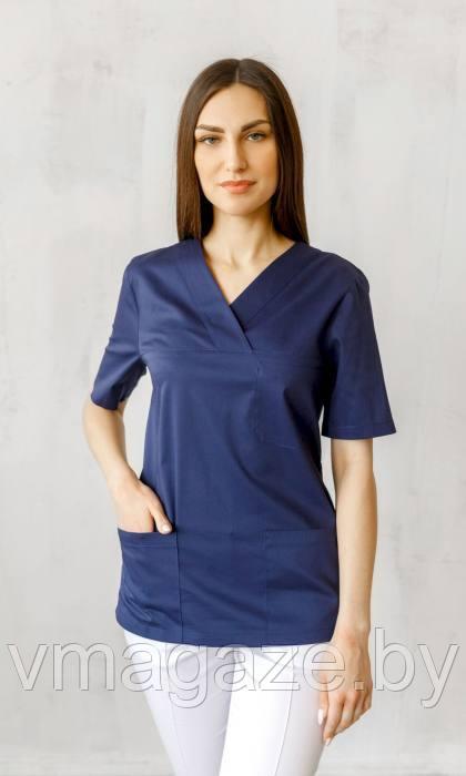 Медицинская женская блуза хирург стрейч (цвет темно-синий) - фото 3 - id-p203594111
