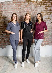 Медицинская женская блуза со стрейчем (цвет темно-серый)