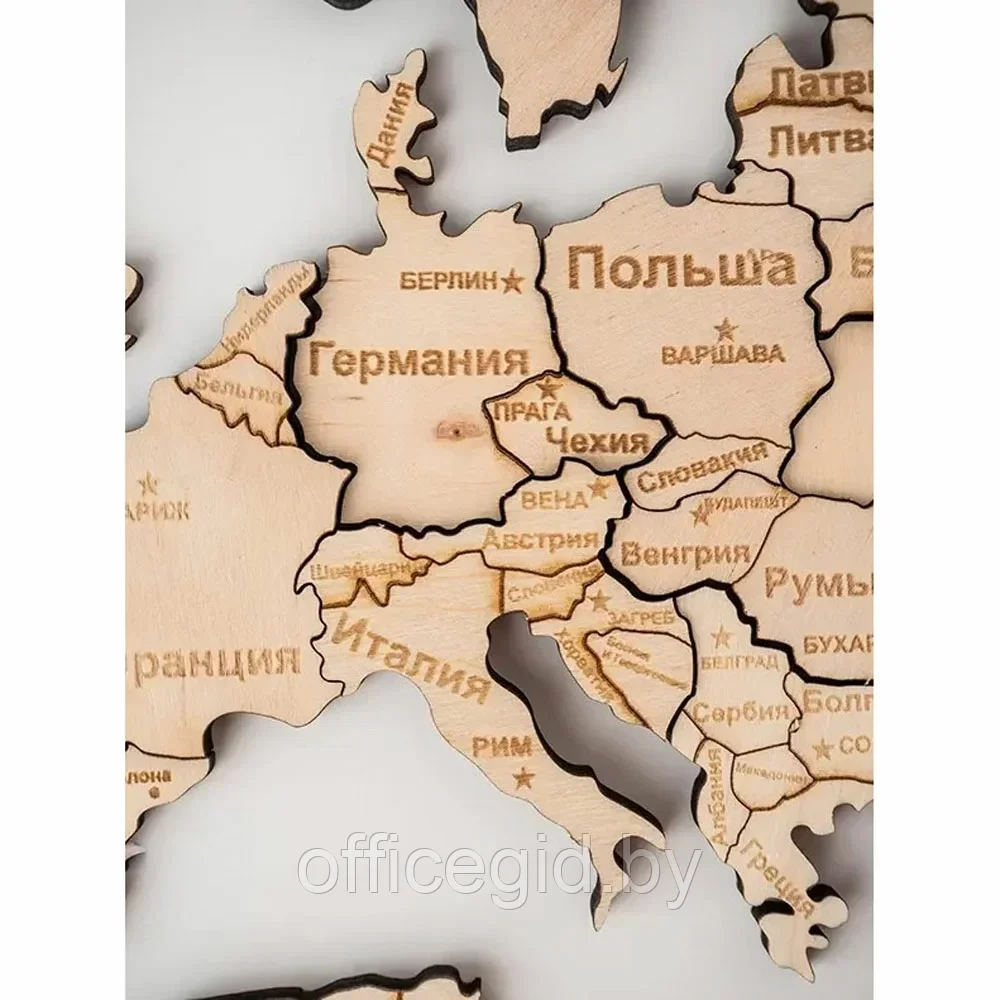 Пазл деревянный "Карта мира" многоуровневый на стену, ХL 3146, натуральный, 72x130 см - фото 4 - id-p203608852
