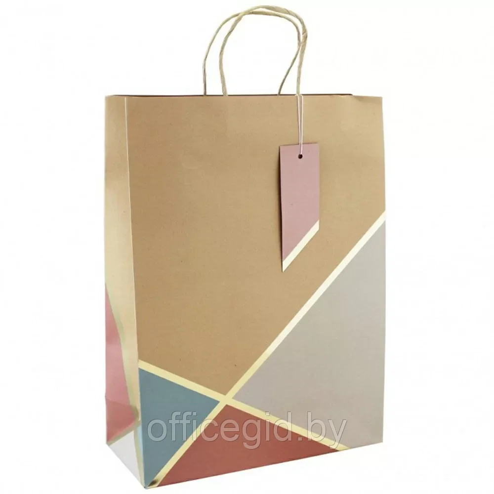 Пакет бумажный подарочный "Geo pastel kraft", 33x15x45.5 см, крафт - фото 1 - id-p203609006