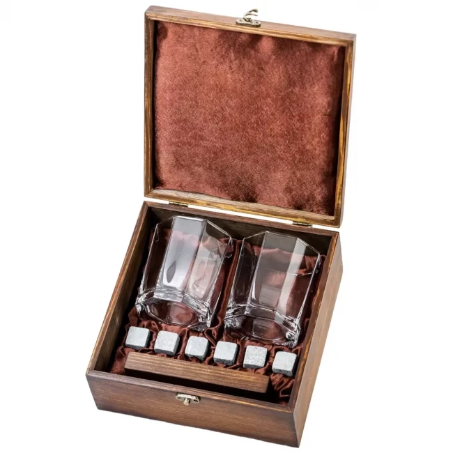 Подарочный набор для виски в деревянной шкатулке с камнями AmiroTrend ABW-103W - фото 4 - id-p200657185