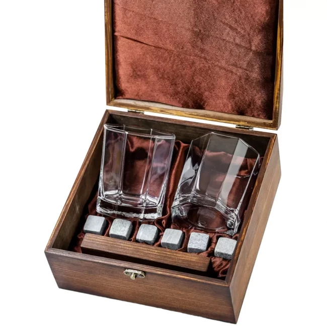 Подарочный набор для виски в деревянной шкатулке с камнями AmiroTrend ABW-103W - фото 2 - id-p200657185
