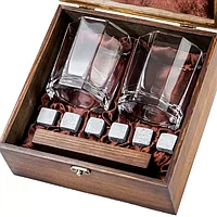 Подарочный набор для виски в деревянной шкатулке с камнями AmiroTrend ABW-103W