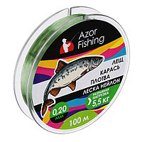 Леска AZOR FISHING "Карась, Плотва" нейлон, 100м, 0,2мм, зеленая, разрывная нагрузка 5,5 кг