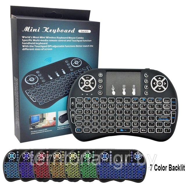 Беспроводная клавиатура Mini Keyboard с подсветкой и тачпадом (Smart TV смарт клавиатура) - фото 1 - id-p90418302