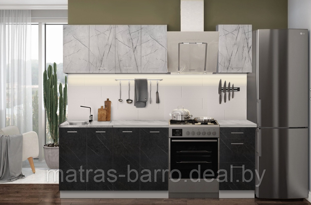 Кухня Оля 1.6 метра МДФ мрамор серый/мрамор графитовый - фото 1 - id-p52011196