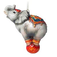 Украшение елочное "Цирковой слон", серый, красный