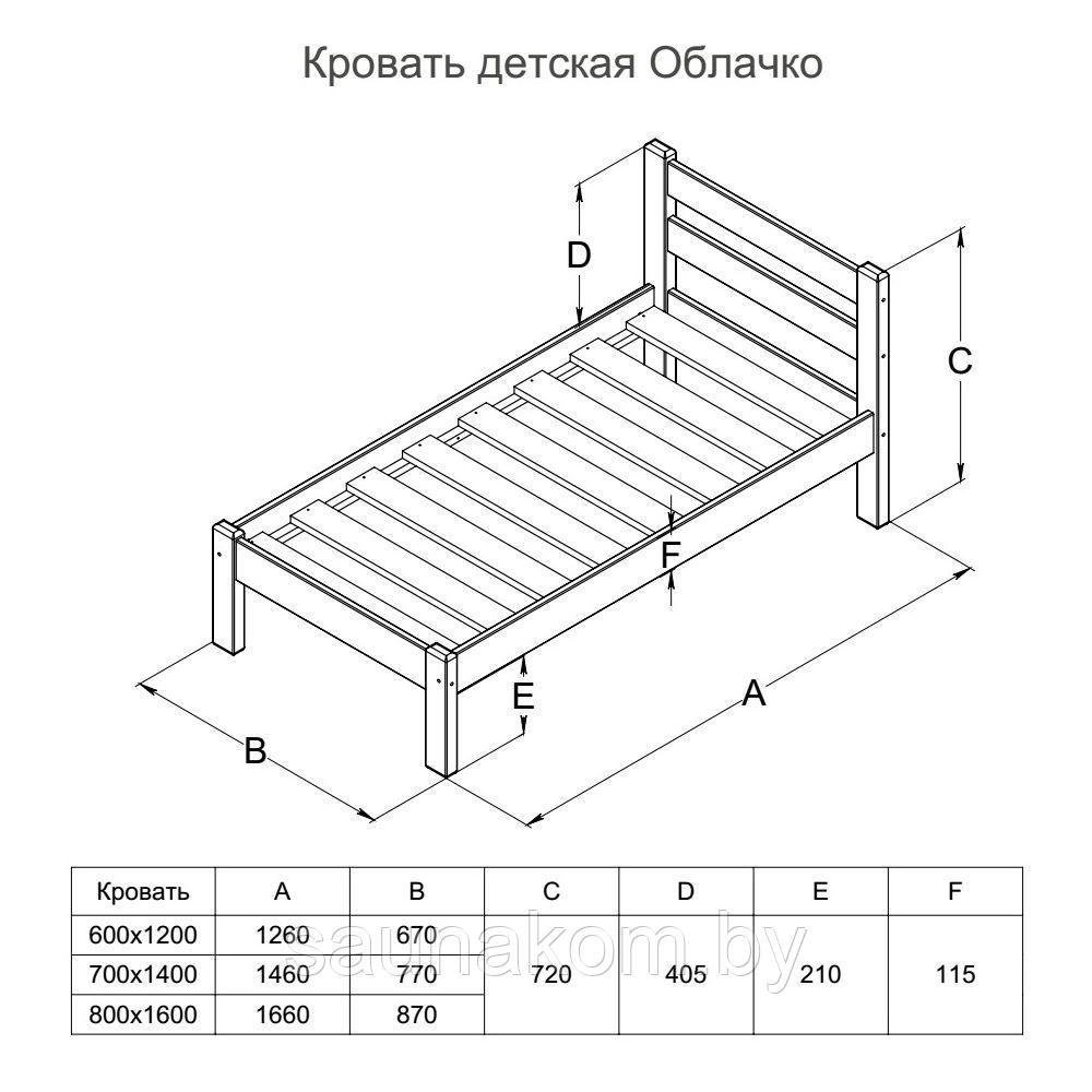 Детская кровать Облачко 600 х 1200 сосна, без покраски - фото 3 - id-p203718626