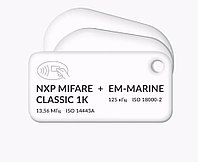 ДУАЛЬНЫЕ RFID-БРЕЛОКИ С ДВУМЯ ЧИПАМИ NXP MIFARE CLASSIC 1K + EM-MARINE И ВАШИМ ЛОГОТИПОМ