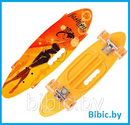 Детский скейт 885 с ручкой и рисунком принтом, пенни борд Penny board скейтборд для мальчиков и девочек принт