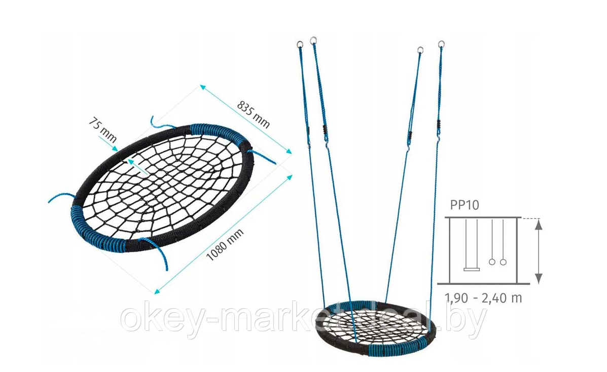 Детские подвесные качели-гнездо KBT Oval (черный/зеленый) - фото 9 - id-p80862732