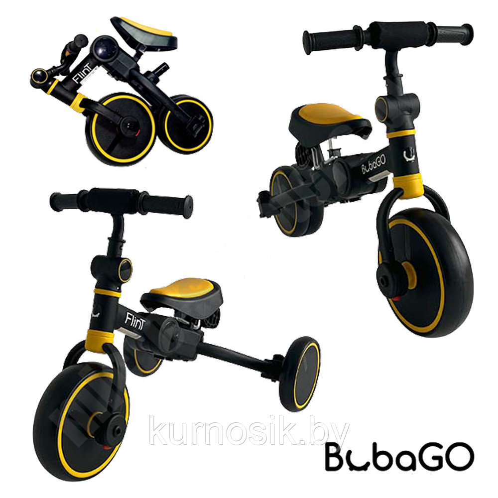 Беговел-велосипед детский Flint 4в1 складной BubaGo черно-желтый - фото 1 - id-p203727351