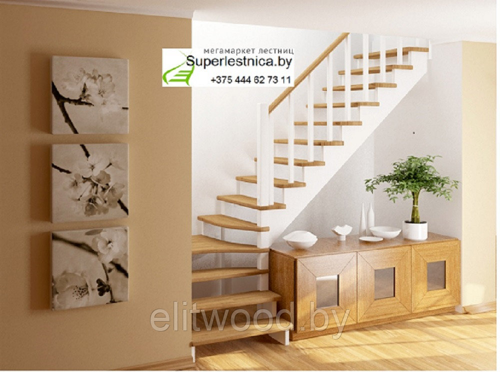 Деревянная лестница с поворотом К-031 - фото 3 - id-p27858351