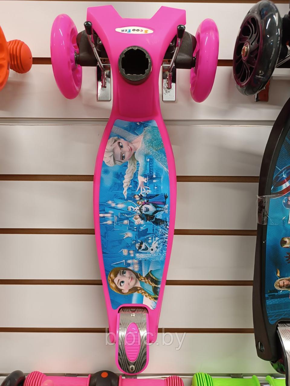 Детский самокат Холодное сердце Frozen розовый 3колесный Maxi макси Scooter Граффити, трехколесный для девочек