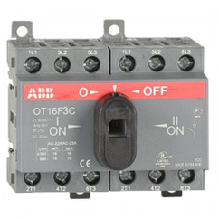 Выключатель нагрузки реверсивный ABB OT16F3C, 3P, схема I-0-II, без рукоятки (рубильник)