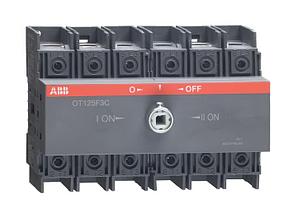 Выключатель нагрузки реверсивный ABB OT125F3C, 3P, схема I-0-II, без рукоятки (рубильник)