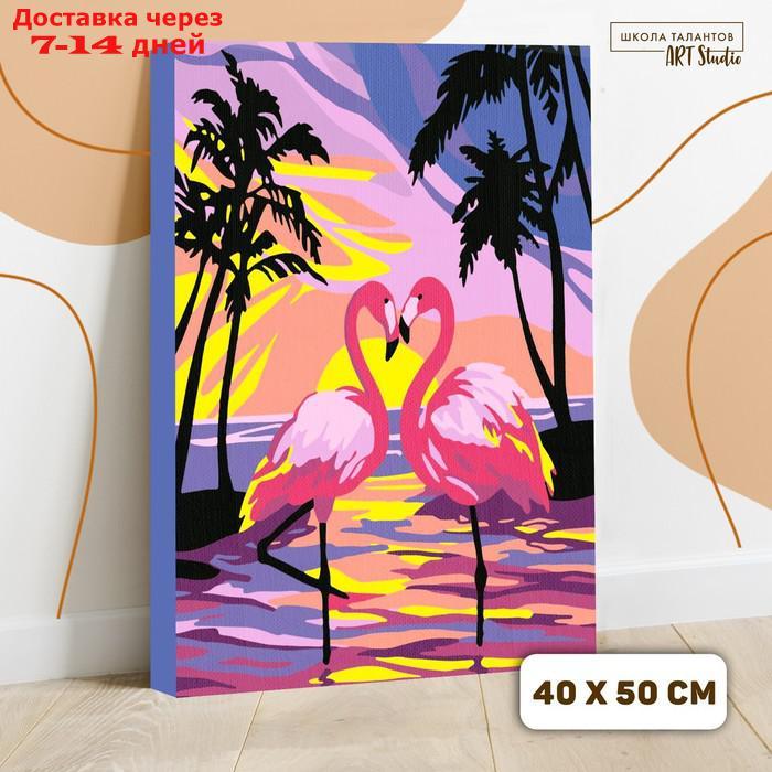 Картина по номерам на холсте с подрамником "Фламинго на закате" 40х50 см - фото 1 - id-p203379659