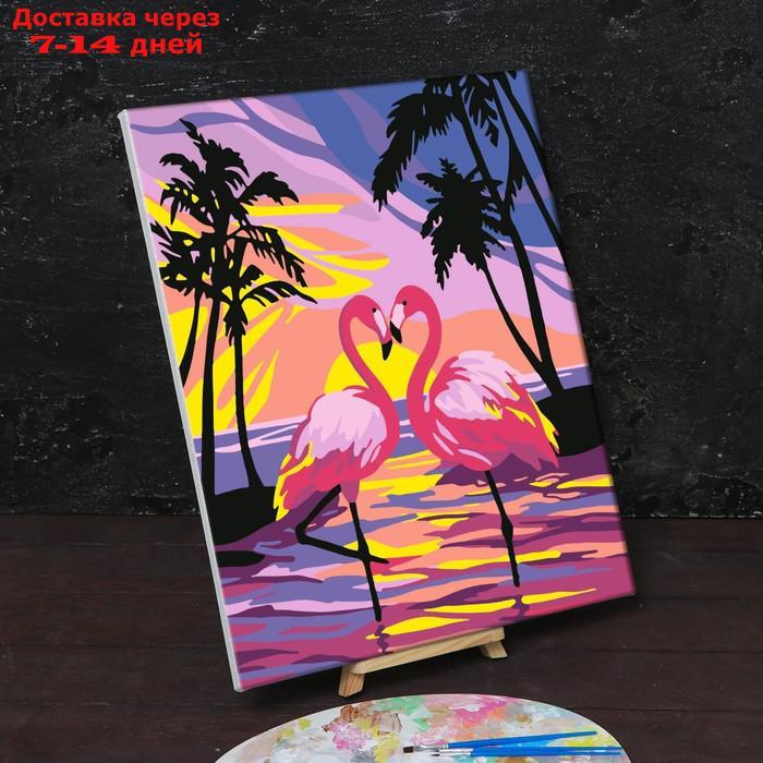 Картина по номерам на холсте с подрамником "Фламинго на закате" 40х50 см - фото 2 - id-p203379659