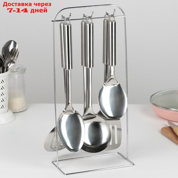Набор кухонных принадлежностей "Металлик", 6 предметов, на подставке - фото 2 - id-p203384358