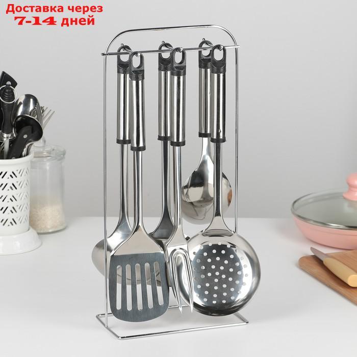 Набор кухонных принадлежностей "Помощник", 6 предметов, на подставке - фото 1 - id-p203384868