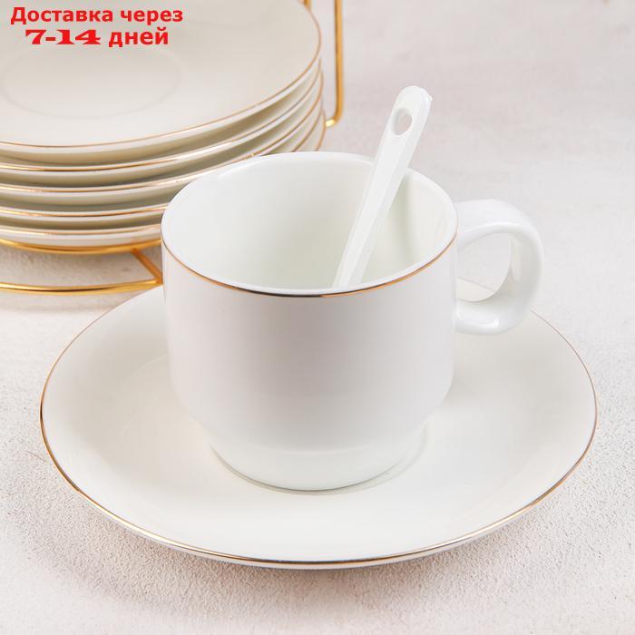 Сервиз чайный "Бланш", 19 предметов: 6 чашек 170 мл, 6 блюдец 13,5 см, 6 ложек, на металлической подставке - фото 3 - id-p203386826