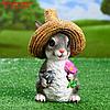 Садовая фигура "Зайка в соломенной шляпе с цветочком" 12х13х21,5см, фото 5