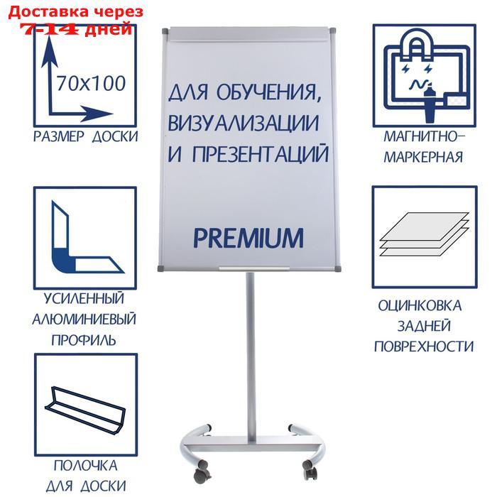 Флипчарт мобильный магнитно-маркерный, 70 х 100 см, лаковое покрытие, в алюминиевом профиле, на ножках - фото 1 - id-p203378635