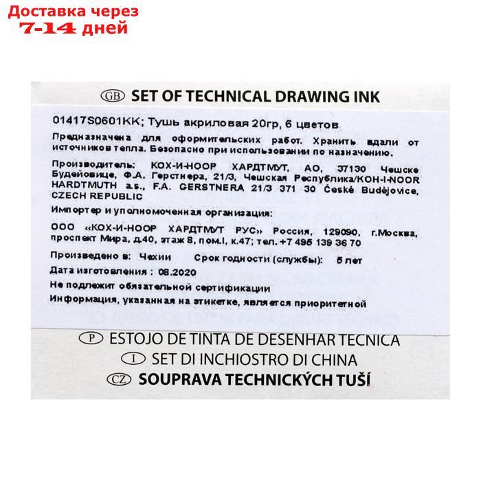 Набор цветной туши Koh-I-Noor, 6 цветов в тубах по 20 мл, картонная упаковка - фото 3 - id-p203379262