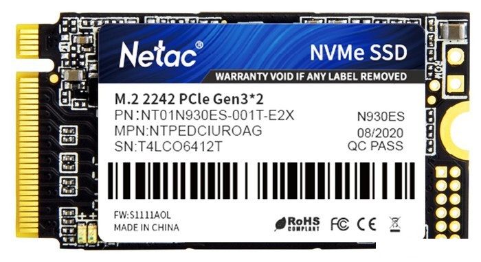 SSD Netac Внутренний SSD M.2 PCIe 3 x2 - 1ТB 2242 Netac N930ES Pro NVMe - фото 1 - id-p193420625