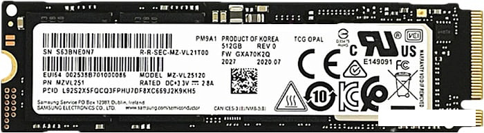 SSD Samsung PM9A1 512GB MZVL2512HCJQ-00B00 - фото 1 - id-p202572415